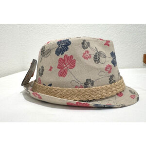 NWT Womens PISTIL Linen Cotton Blend Hat Tan Floral Butterflies Fedora
